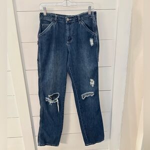 DICKIES 3 Relaxed fit woman carpenter distressed mid-rise cotton straight jean